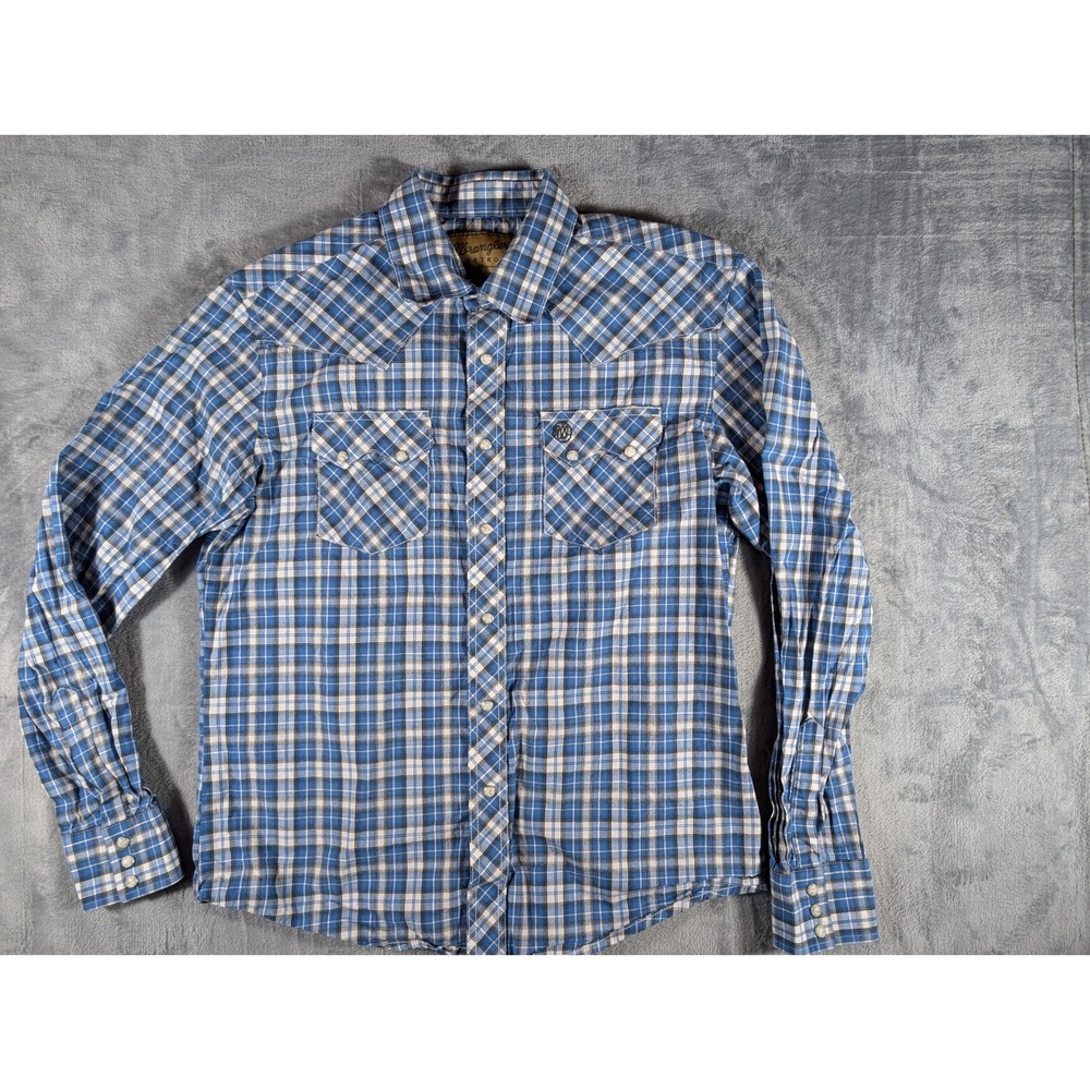 Wrangler Retro Men's Large Blue Plaid Long Sleeve Pearl Snap Western Work Shirt